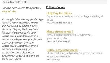 Przykład reklamy AdSense