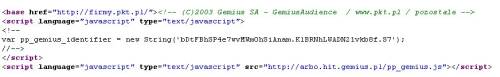 Zrzut ekranu kodu Gemius Audience na stronie PKT.pl