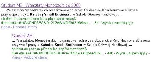 Zrzut ekranu wyników wyszukiwania Google