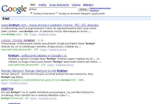 Google bombs dla kretyn obecnie