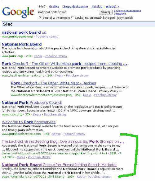 Google bombs dla National Pork Board