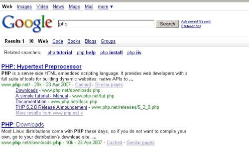 Testy nowego interfejsu Google – zapytanie php