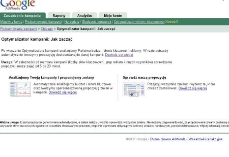 Optymalizator kampanii AdWords