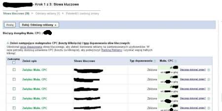 Optymalizator kampanii AdWords - propozycje zmian w słowach kluczowych