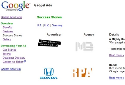 Google Gadget Ads Stories