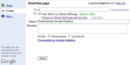 Wysyłanie mailowe materiału poprzez Google Shared Stuff