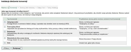 Różne typy konwersji w interfejsie AdWords