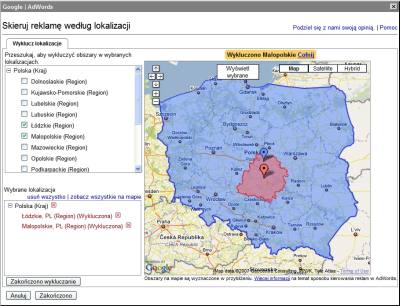 Nowy interfejs wykluczania obszaru kierowania w Google AdWords