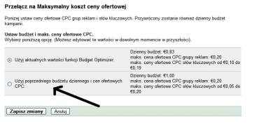 Powrót do poprzednich ustawień kampanii AdWords w narzędziu Optymalizator budżetu Google