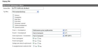 Druga część filtra wykorzystywanego do śledzenia AdWords poprzez Google Analytics