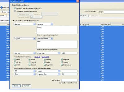 Wykorzystywaniu zaawansowanych funkcjonalności filtrowania w w Edytorze AdWords