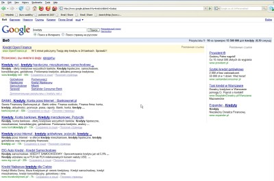 Reklamy widziane w Google.pl z rosyjskim językiem interfejsu