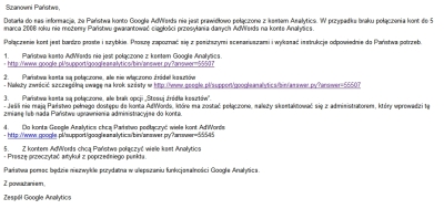 List wysłany do osób mających nieprawidłowo połączone konta AdWords i Analytics