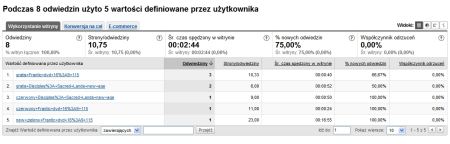 Informacje o wyszukiwaniach użytkownikach w raporcie Użytkownicy witryny - Definiowane przez użytkownika