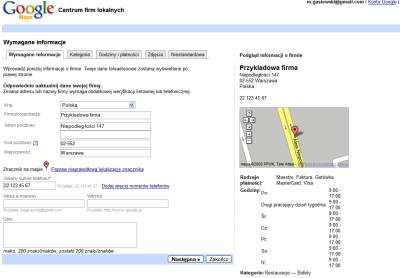 Edycja firmy w polskiej wersji Google Maps 