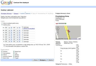 Dodanie firmy do polskiej wersji Google Maps - krok godziny i płatności