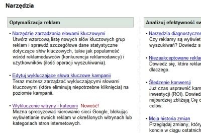 Narzędzie Wykluczenie witryny i kategorii w interfejsie Google AdWords