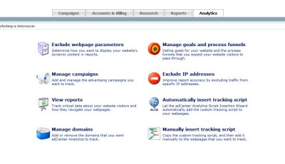 adCenter analytics - panel zarządzania danymi