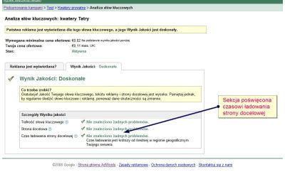Czas ładowania strony w interfejsie Google AdWords