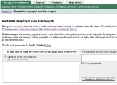 Narzędzie słów kluczowych Google AdWords