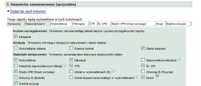 Utracona pozycja w raporcie Google AdWords