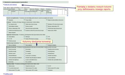 Kolumny śledzenie konwersji AdWords przy definiowaniu raportu