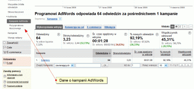 Google Analytics - informacje o reklamie AdWords