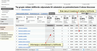 Google Analytics - dane kosztowe z konta Google AdWords