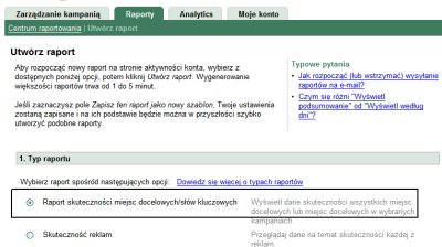 Raport słów kluczowych w koncie Google AdWords