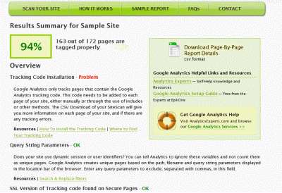 Narzędzie do walidacji kodu Google Analytics SiteScanga