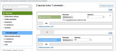 Segmenty niestandardowe w Google Analytics - zaangażowania użytkownicy