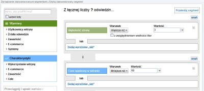 Segmenty niestandardowe w Google Analytics - zaangażowania użytkownicy