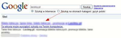 Ostrzeżenie o niebezpieczeństwie w wynikach wyszukiwania