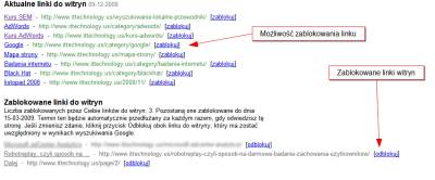 Narzędzia dla Webmasterów - blokowanie linków witryn