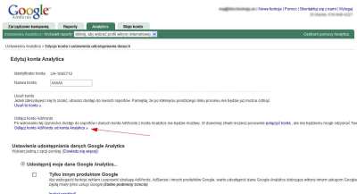 Rozłączanie konta AdWords - link w interfejsie