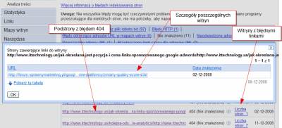 Narzędzia dla Webmasterów - Szczegóły błędów 404