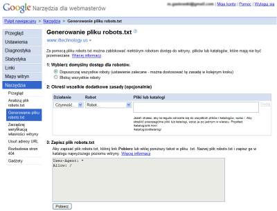Narzędzia dla Webmasterów - Tworzenie pliku robots.txt