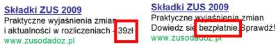 Testowanie reklam AdWords - wykorzystanie oferty i ceny