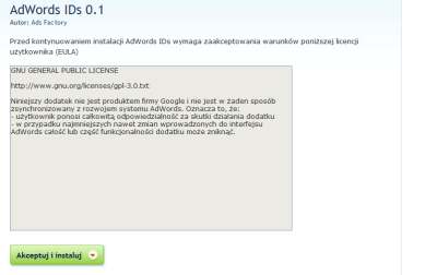 Identyfikatory w kampanii Google AdWords - akceptacja warunków licencji
