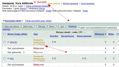 Identyfikatory w kampanii Google AdWords - grupa reklamowa i kampania