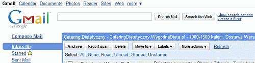 Reklama na Gmailu ponad skrzynką odbiorczą