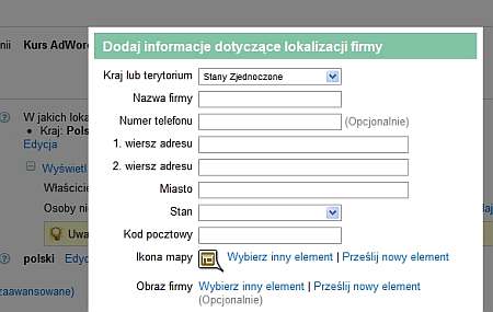 Reczne dodanie firmy do adwords