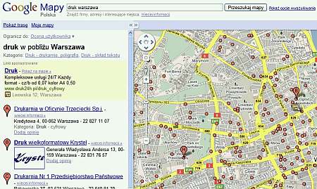 Rozrzeszenia adwords w wynikach Google Maps