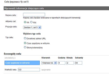 Czas spędzony w czasie odwiedzin jako cel w Google Analytics