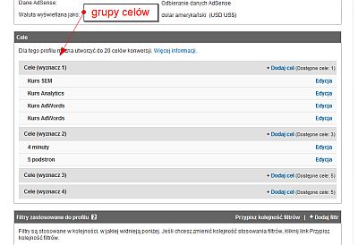 Grupy celow w Google Analytics