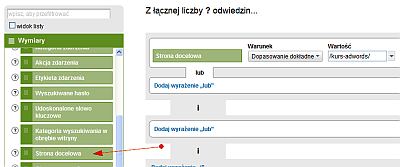 Analiza celów dla użytkowników z określonej strony docelowej