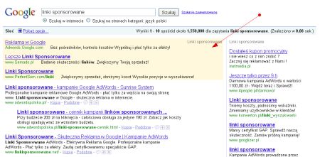 Linki sponsorowane ponad wynikami organicznymi