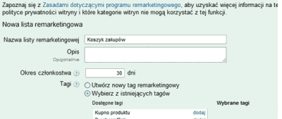 Remarketing w interfejsie Google AdWords - tworzenie kodu remarketingowego i określenie jego ważności