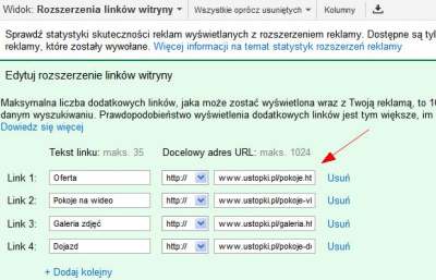 Dodaj rozszerzenia w Linki witryny dla reklam Google AdWords