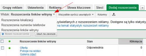 Linki witryny dla reklam Google AdWords